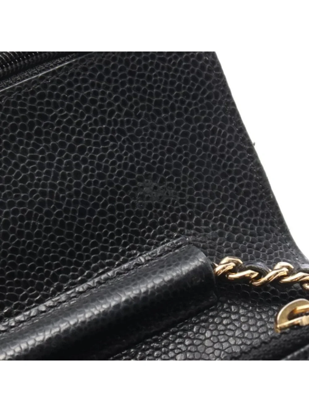 Chanel Shoulder Bag Quilted Black Caviar Leather Chain Wallet